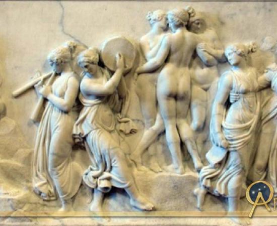 The Dance of the Muses at Mount Helicon by Bertel Thorvaldsen (1807). Hesiod cites inspiration from the Muses while on Mount Helicon. 