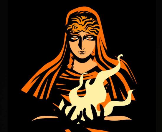 Hestia, the Greek goddess of the hearth and home, holding the flame of life. Source: matiasdelcarmine / Adobe Stock