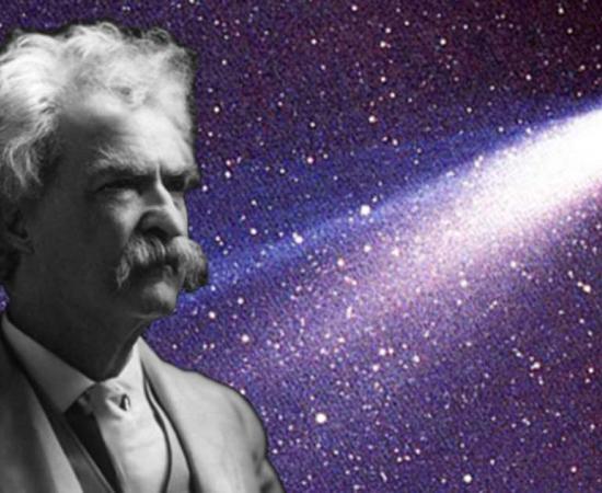 A 1909 photo of Mark Twain. (Public Domain) Background: Halley’s Comet as taken March 8, 1986 by W. Liller, Easter Island, part of the International Halley Watch (IHW) Large Scale Phenomena Network. (Public Domain) It’s an interesting historical coincidence that Mark Twain was born and died alongside appearances of Halley’s Comet.