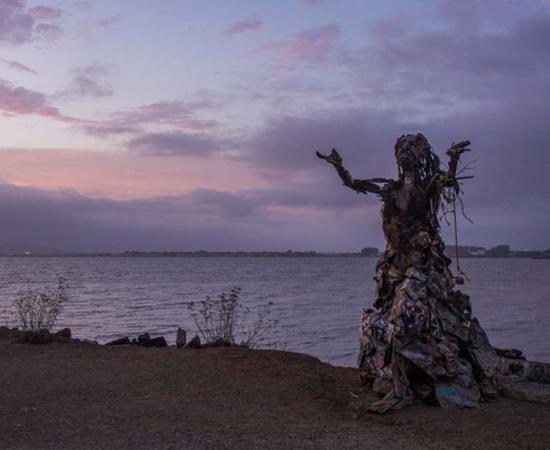 Albany Bulb Sea Witch Prays to the Pink and Purple Sky.