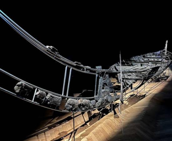 The Hjortspring boat displayed at the National Museum of Denmark in Copenhagen
