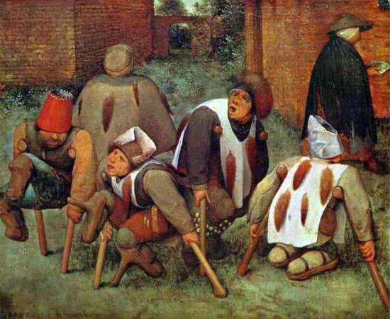 Painting by Pieter Bruegel the Elder, titled The Cripples, shows victims of the "Holy Fire" disease.        Source: Pieter Brueghel the Elder / Public domain