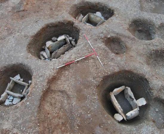 Holy Island is named for its many burials. This Late Roman cist cemetery was uncovered during the dig. Source: Gwynedd Archaeological Trust.