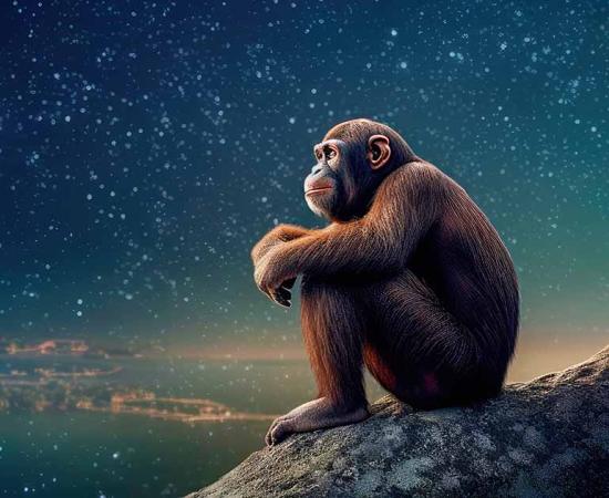 A chimpanzee in contemplation.  Source: keks20034 / Adobe Stock. 