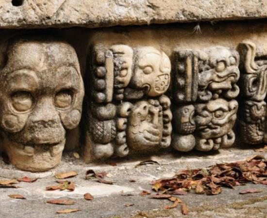 Honduras Mayan city ruins in Copan. The picture presents detail of decorating walls of the temple.