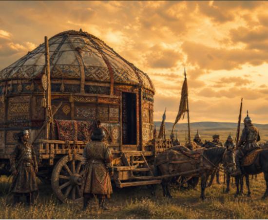 Representation of the Kimak house on wheels found in Kazakhstan.