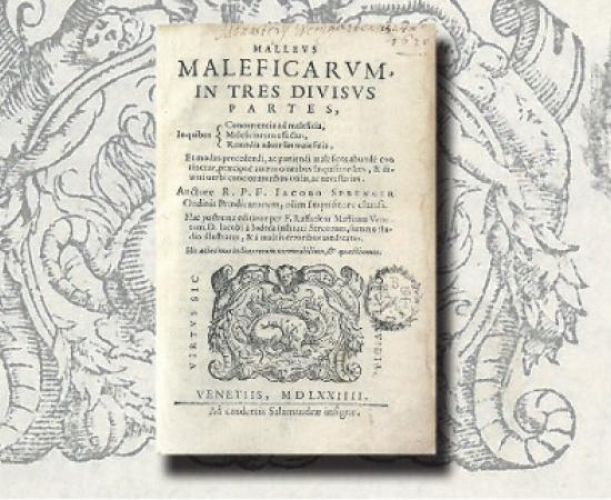 First published in 1487, the Malleus Maleficarum — or Hammer of Witches book title page.
