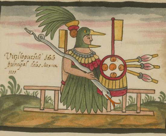 Depiction of Huitzilopochtli in the Tovar Codex. 