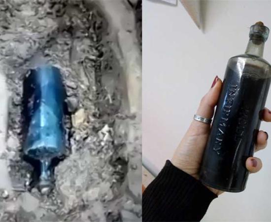 Blue bottle found during excavations of Hull burial site at Holy Trinity Burial Ground. Source: Highways England