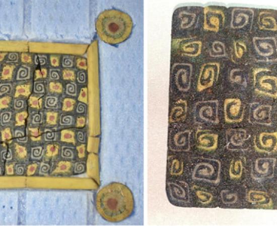 Two of the intact millefiori panels recovered at Andriake Port