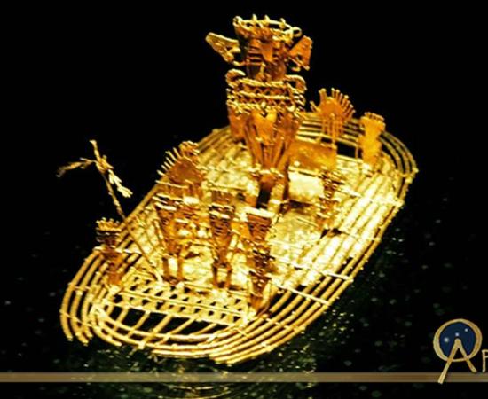 The Muisca raft was dated to between 1200 to1500 BC. Made of 80% gold alloy, with silver and copper, it was created using the lost wax casting method.