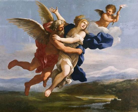 Boreas, Greek God of the North Wind, who is strongly connected with the mythical land of Hyperborea, abducting Oreithyia.   Source: Giovanni Francesco Romanelli / Public domain.