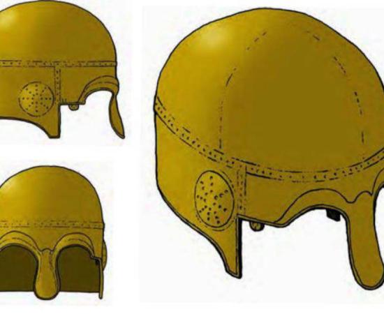 A recreation by artist Craig Williams showing the nose and eyebrow pieces that first alerted an expert that the fragments might be a helmet.