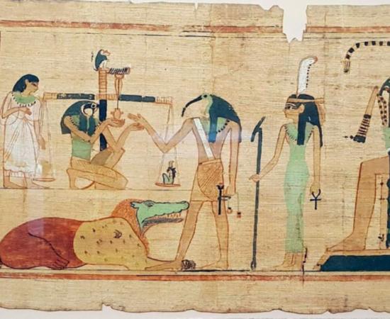 A scene from the Books of the Dead (based at the Egyptian Museum) shows the ibis-headed god Thoth recording the result of “the final judgement”. Source: Wasef et al. - PLOS ONE / CC BY-SA 4.0.