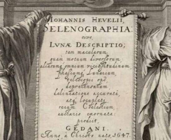 Ibn al-Haytham ("Alhasen") on the left pedestal of reason [while Galileo is on the right pedestal of the senses] as shown on the frontispiece of the Selenographia (Science of the Moon; 1647) of Johannes Hevelius. 	Source: Public domain provided by the author