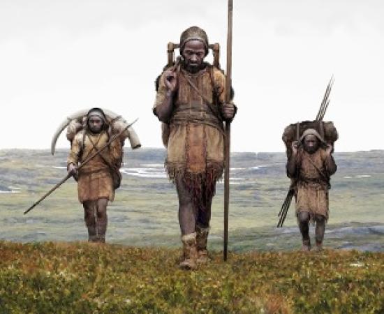 Artistic reconstruction of a hunter-gatherer group from the Ice Age.