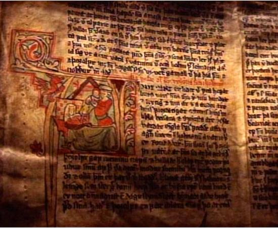 Detail of a miniature from a 13th-century Icelandic manuscript. 