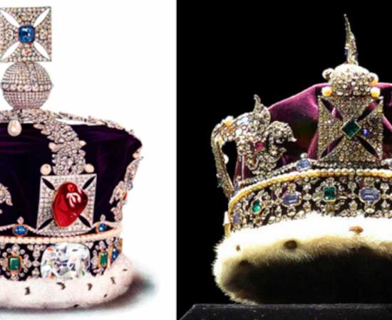 Britain’s Imperial State Crown, made in 1937 with alterations in 1953. (Waterloo barracks, Tower of London). Source: Left;  Right; CC BY-SA 4.0