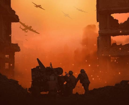 World War II combat scene.