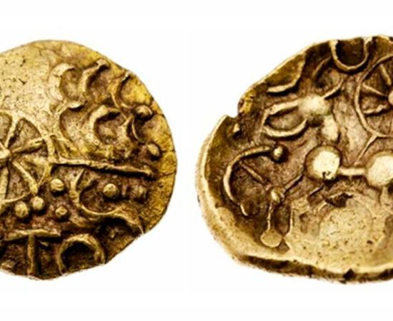50 BC coin bearing the name Esunertos, a previously unknown Iron Age British king.	Source: Spinks Auctions