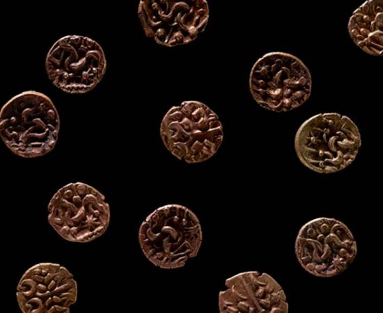 The Iron Age treasure found in an Anglesey field was made up of a hoard of 15 gold coins. Source: Amgueddfa Cymru – Museum Wales