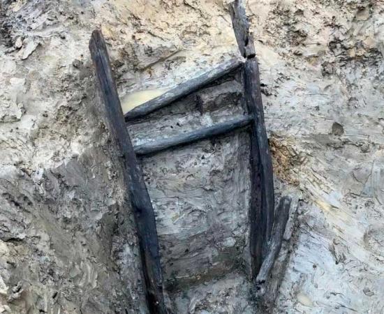 Iron Age ladder found during excavations near a roundhouse in Bedfordshire, England. (MOLA)