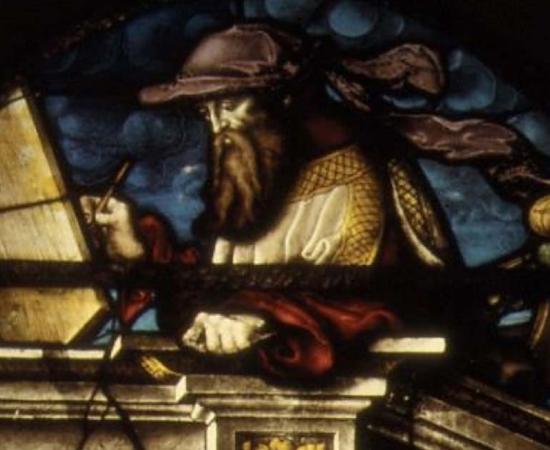 Stained glass representation of the Prophet Isaiah by Valentin Bousch. 