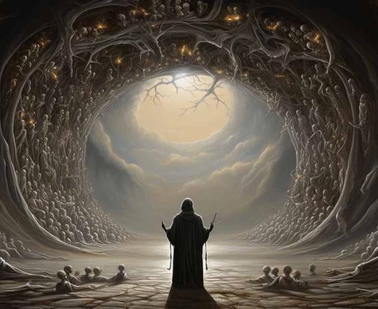 Ezekiel's vision of the valley of dry bones coming to life, signifying God's power to bring new life and open the gateway to heaven Generative AI.            Source: forenna /Adobe Stock)