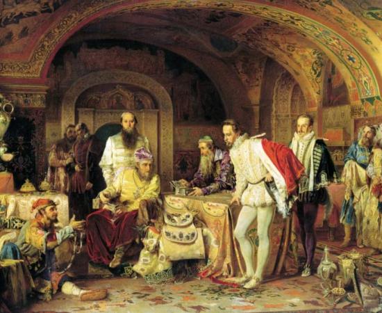 Ivan the Terrible holds court, showing an English ambassador some treasure, in a painting by Alexander Litovchenko. 