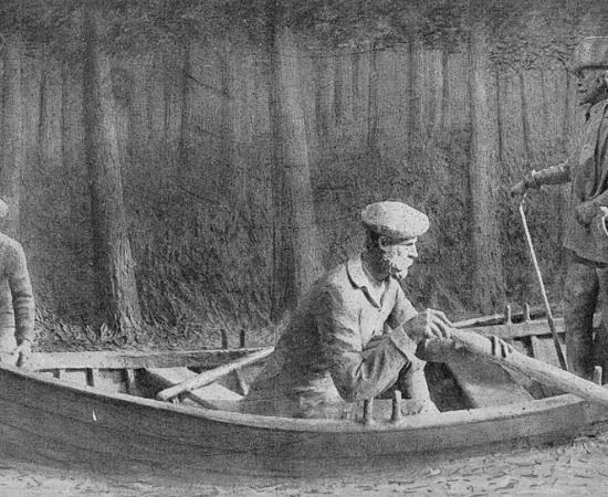 Postcard of butter sculpture tableau of the meeting of Jacques Cartier and Donnacona