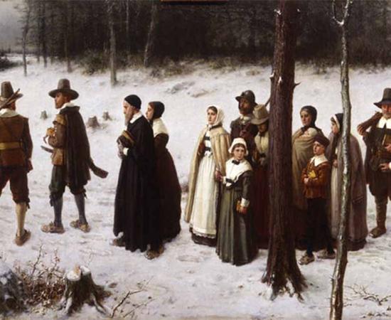 Pilgrims Going to Church, oil on canvas painting by George Henry Boughton, 1867.               Source: New-York Historical Society/Public Domain
