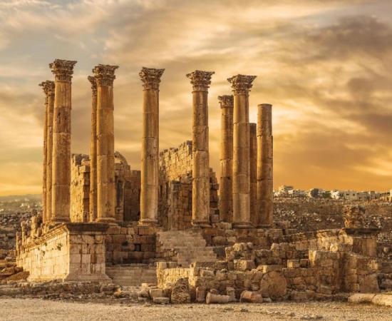 Temple of Artemis in the ancient Roman city of Gerasa at the sunset, preset-day Jerash, Jordan. Source: vesta48 /Adobe Stock