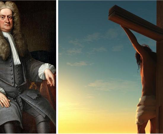 There is much debate between scholars to Jesus’ crucifixion date, but there is no real consensus. Is there anyway of us knowing the truth? Left: portrait of Sir Isaac Newton. (Public domain).     Right: representation of Jesus’ crucifixion. (Kovalenko I / Adobe stock)