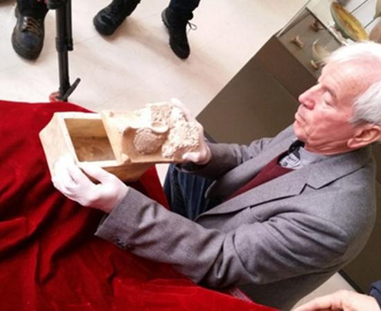 Professor Kasimir Popkonstantinov and the marble reliquary that potentially held John the Baptist’s bones.