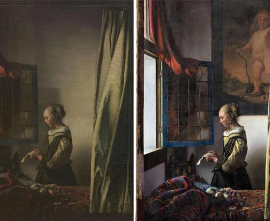 Girl Reading a Letter at an Open Window (around 1657-59) before its most recent restoration (left) and after (right). © Gemäldegalerie Alte Meister, SKD, Photo: Wolfgang Kreische