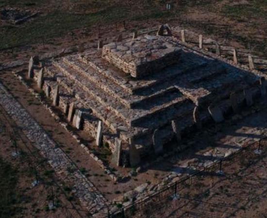 The impressive, restored 3,400-year-old pyramid mausoleum found in Kazkhastan.	Source: Dr. Aibar Kassenali/Arkeonews