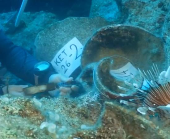 Still from the underwater excavation work at the find site near Kekova.  