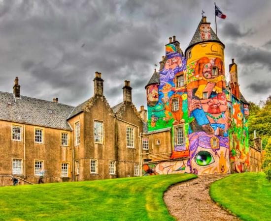 The 13th century medieval Kelburn Castle in Scotland received a colourful graffiti makeover in 2007.	Source: Andreas Flohr / CC BY NC ND 2.0