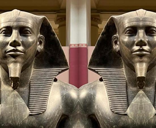 Left is the original photo of the Khafre statue; right is the photo cut in half and flipped.	Source: Author provided.
