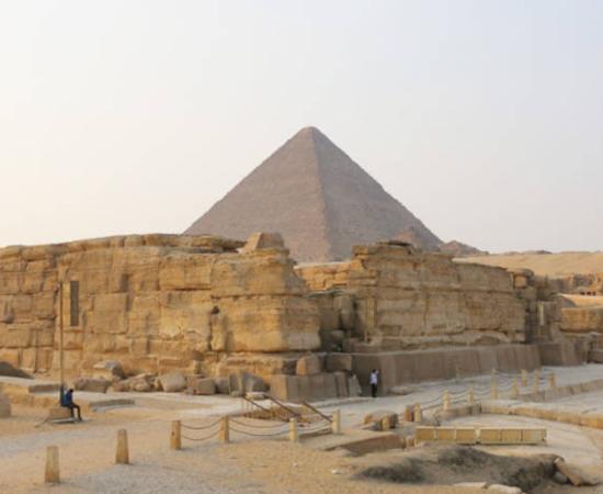 The Valley Mortuary Temple of Khafre, with pyramid of Khafre in the background.
