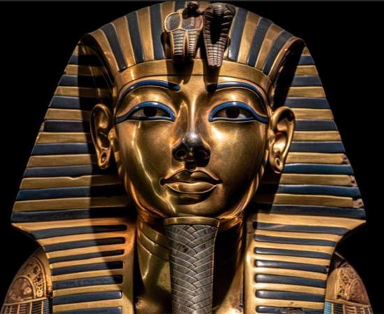 Egyptian sarcophagus of Pharaoh Tutankhamun isolated on black background. Source: Anna/Adobe Stock