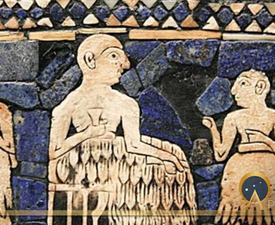 Enthroned Sumerian king of Ur, with attendants. Standard of Ur, (c. 2600 BC) (Michel wal  /CC BY-SA 3.0)