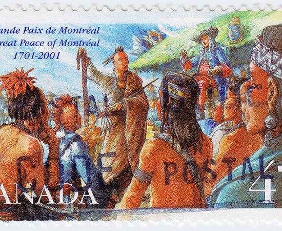 Postage stamp depicting the Great Peace of Montreal. Source: konstantant / Adobe Stock
