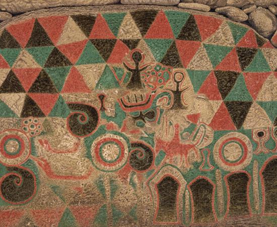 Takehara Kofun Mural showing stylized figures and animals