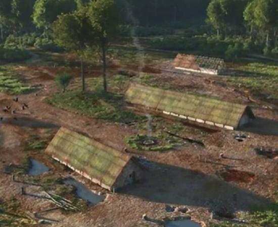 Image of what a typical Neolithic European farming settlement might have looked like.