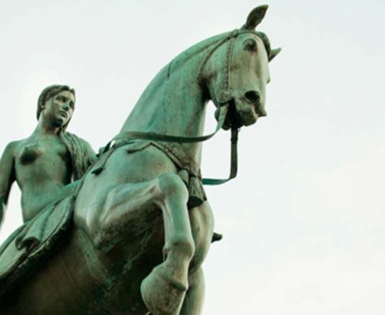 Lady Godiva Statue on her horse in Coventry Town Centre 	Source: xtrillian/Adobe Stock