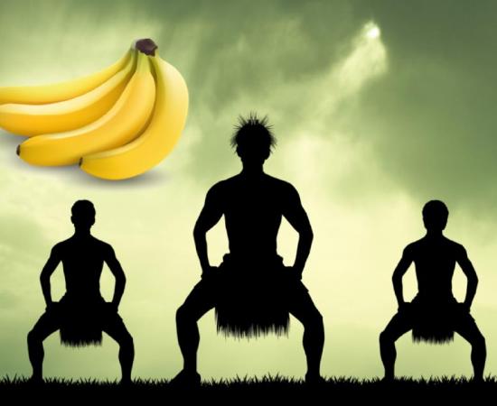 Main: Indigenous Polynesians. Credit: adrenalinapura / Adobe Stock. Inset: Bananas. Credit: Pongsak / Adobe Stock