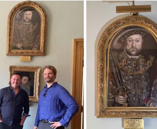 Left; Aaron Manning and Adam Busiakiewicz, with the Henry VIII portrait, Right; The Henry VII portrait.	Source: Courtesy of Adam Busiakiewicz