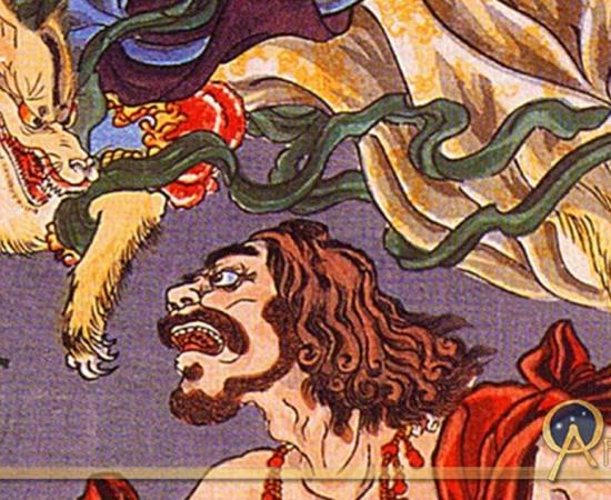 Detail; Prince Hanzoku terrorized by a nine-tailed fox