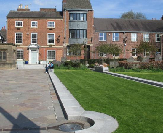 The interior gardens at Leicester Cathedral.